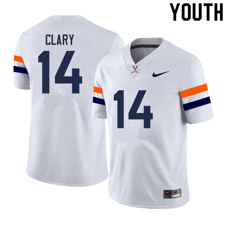 Youth #14 Antonio Clary Virginia Cavaliers College Football Jerseys Sale-White - Click Image to Close